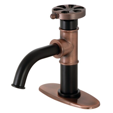 Kingston Brass KSD282RXAC Single-Handle Bathroom Faucet with Push Pop-Up, Matte Black/Antique Copper KSD282RXAC